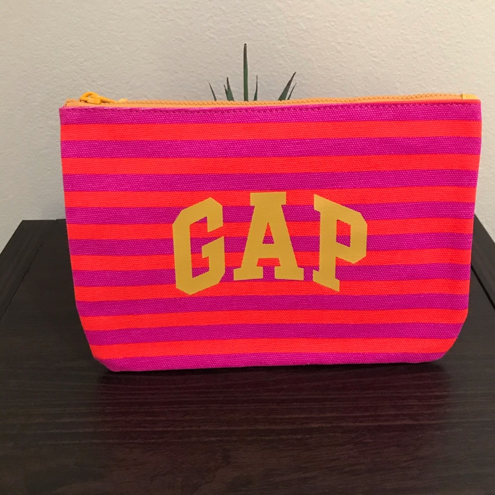 Gap Canvas Pouch Pink w Purple Stripe, Yellow Zip